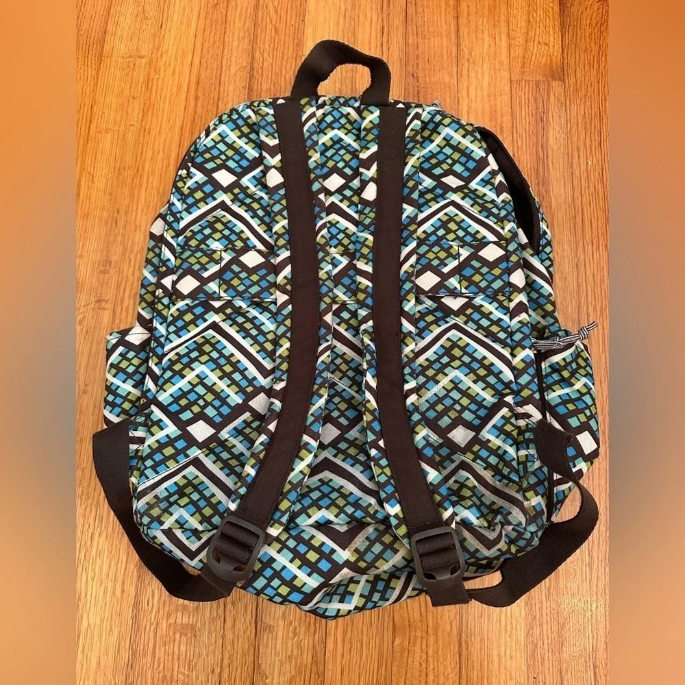 Vera Bradley Bright Green Blue Brown Geometric laptop Nylon Canvas Backpack